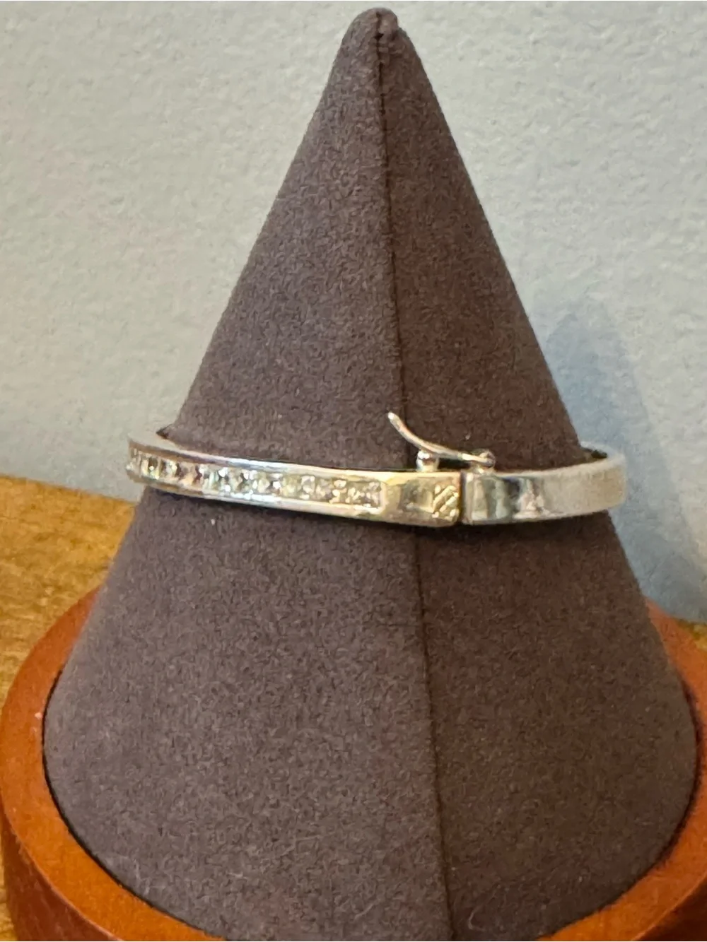 Vintage NAN 925 Sterling Silver‎ Channel Set CZ Hinged Bangle Bracelet 16g